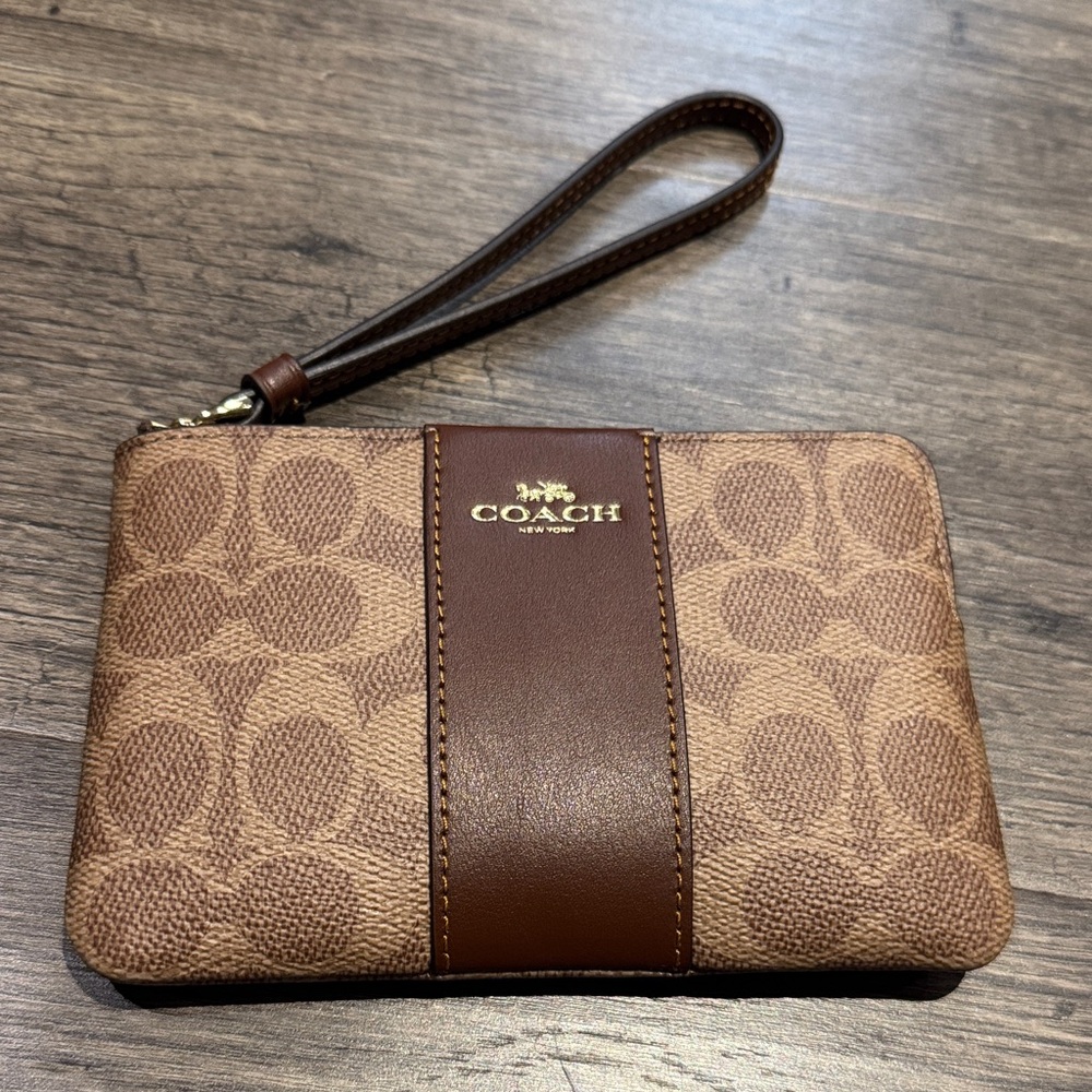 Coach Tan and Brown Signature Wristlet